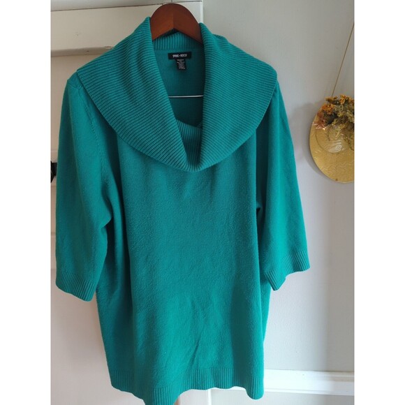 Spring + Mercer Women's 3X Plus Bright Green Cowl Neck Sweater Half Sleeve Flow - Picture 3 of 11
